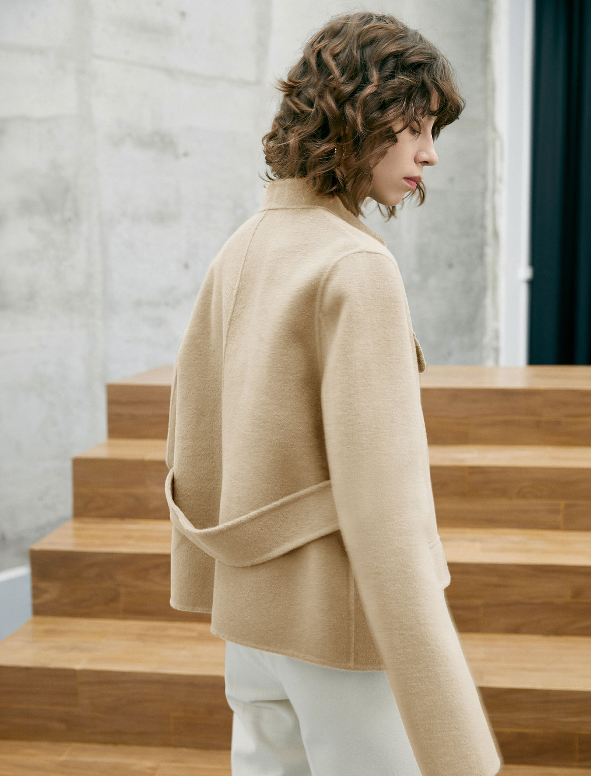 Wool Blend Button-Front Cropped Jacket