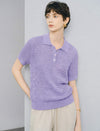 Polo Collar Textured Knit Short‑Sleeve Top