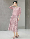 Dusty Pink Lace Pleated Midi Skirt