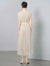 Wave Lace Boat Neck Belted Pleated Midi Dress