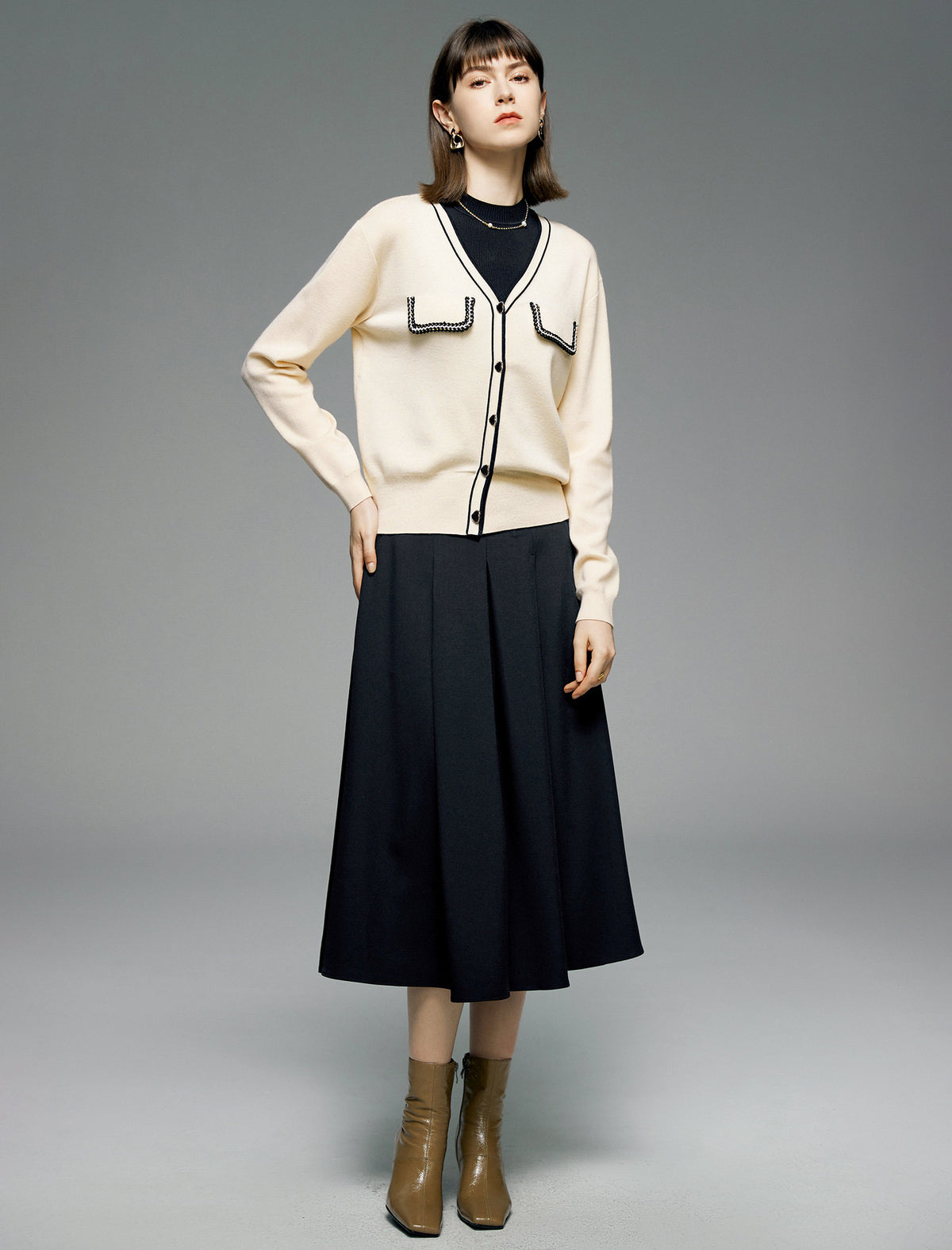 Pleated A-Line Midi Skirt