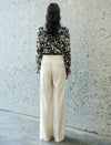 Beige High-Waisted Wide-Leg Trousers