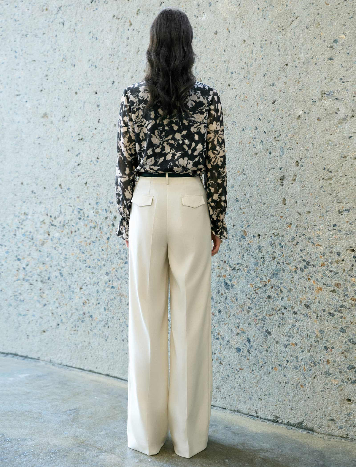 Beige High-Waisted Wide-Leg Trousers