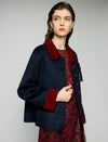 Wool Contrast-Collar Button-Front Cropped Jacket