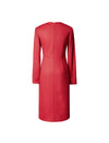 Wool Blend Keyhole Neck Fitted Waist Midi Dress