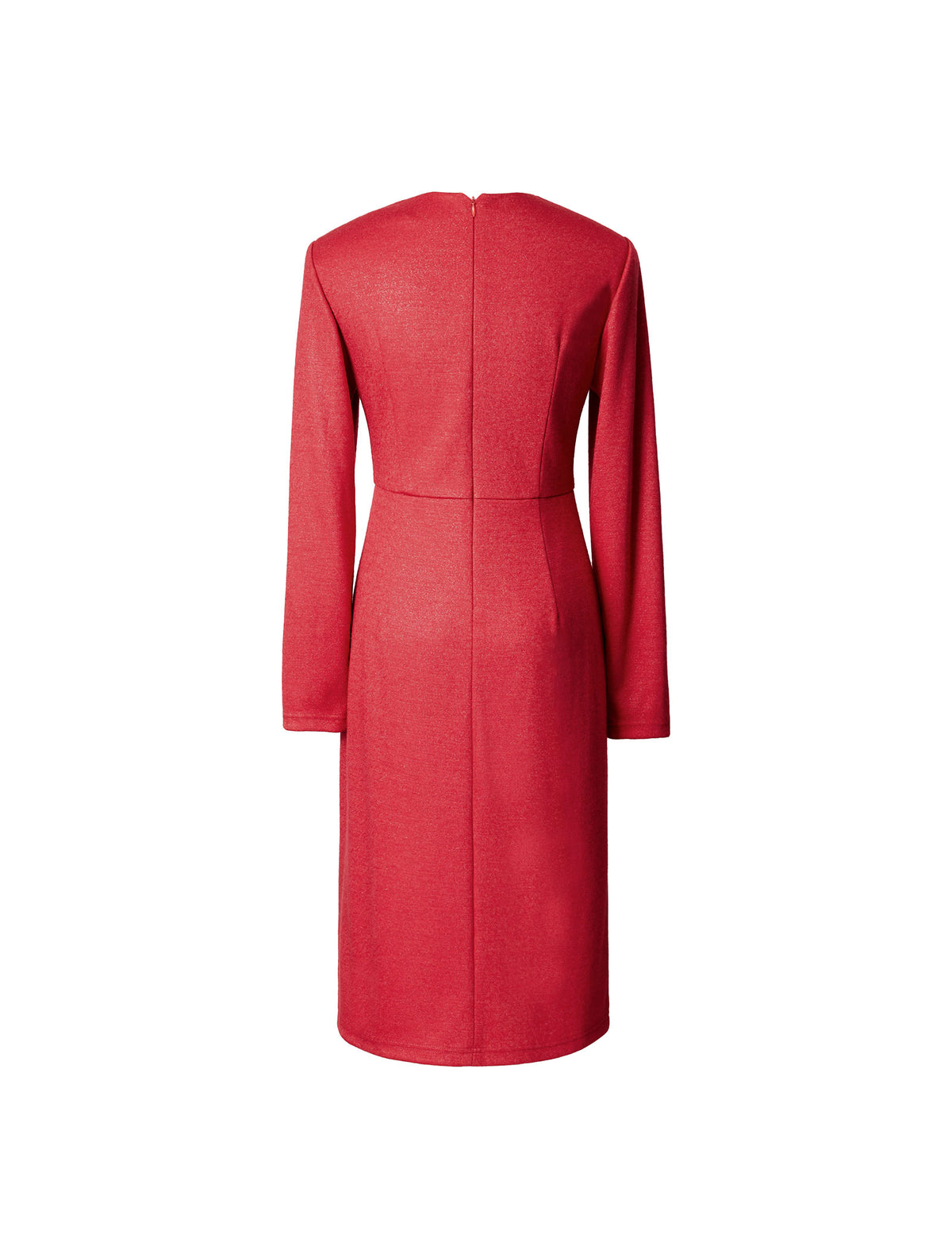 Wool Blend Keyhole Neck Fitted Waist Midi Dress