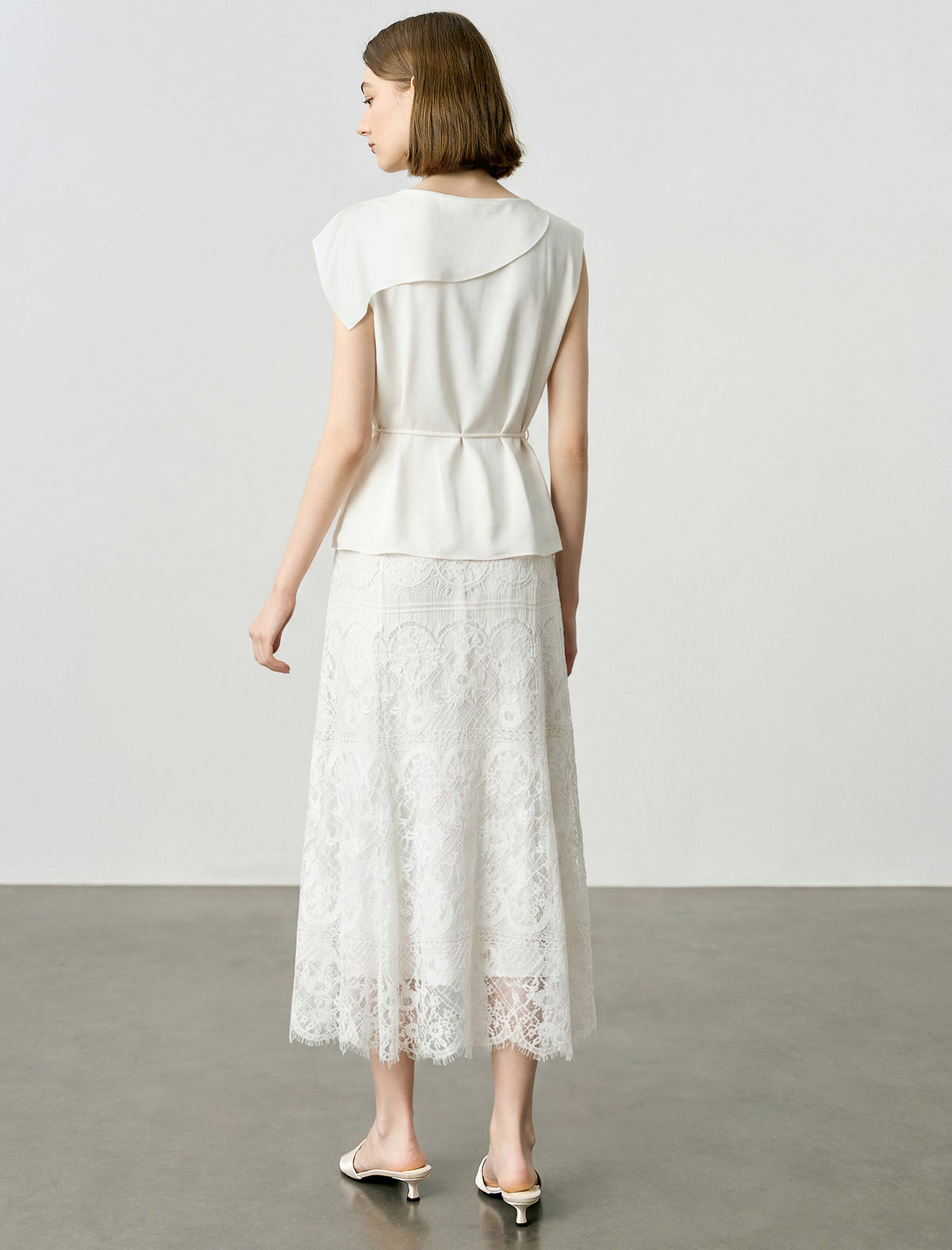 Solid Cap Sleeve Belted Blouse