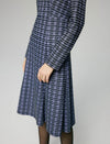 Beaded Crewneck Purple Check Fit Flare Dress