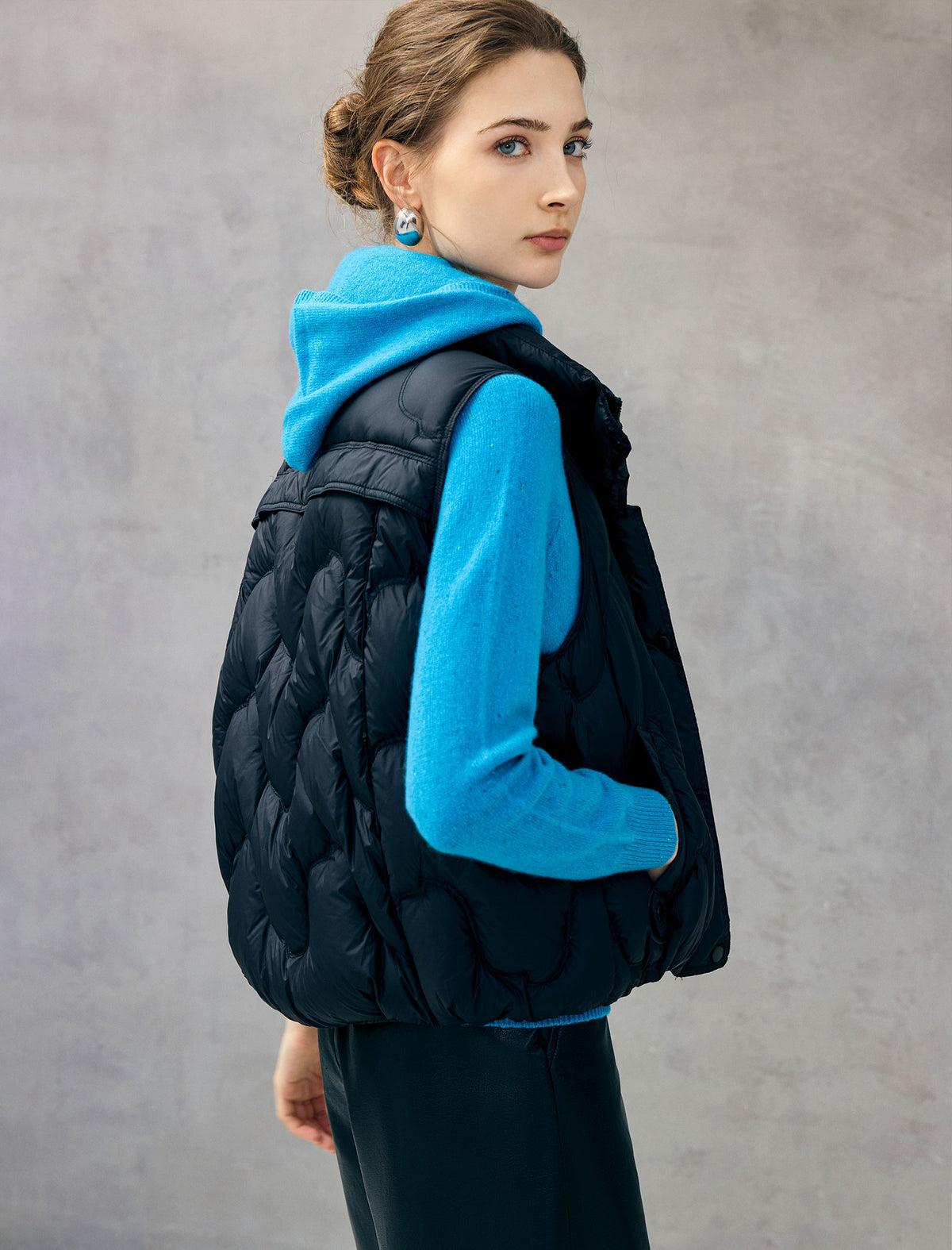 Quilted Stand-Collar Snap-Front Pocket Vest