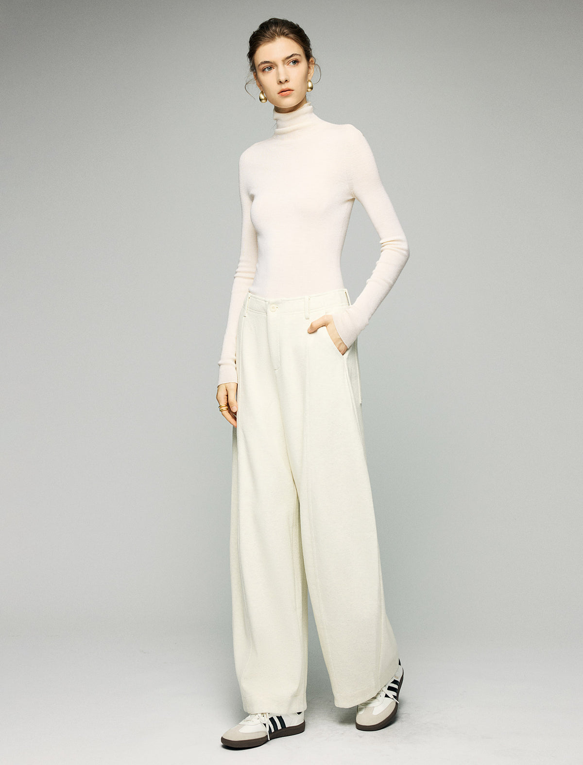 Wool Blend High-Waist Crease-Front Wide-Leg Pants