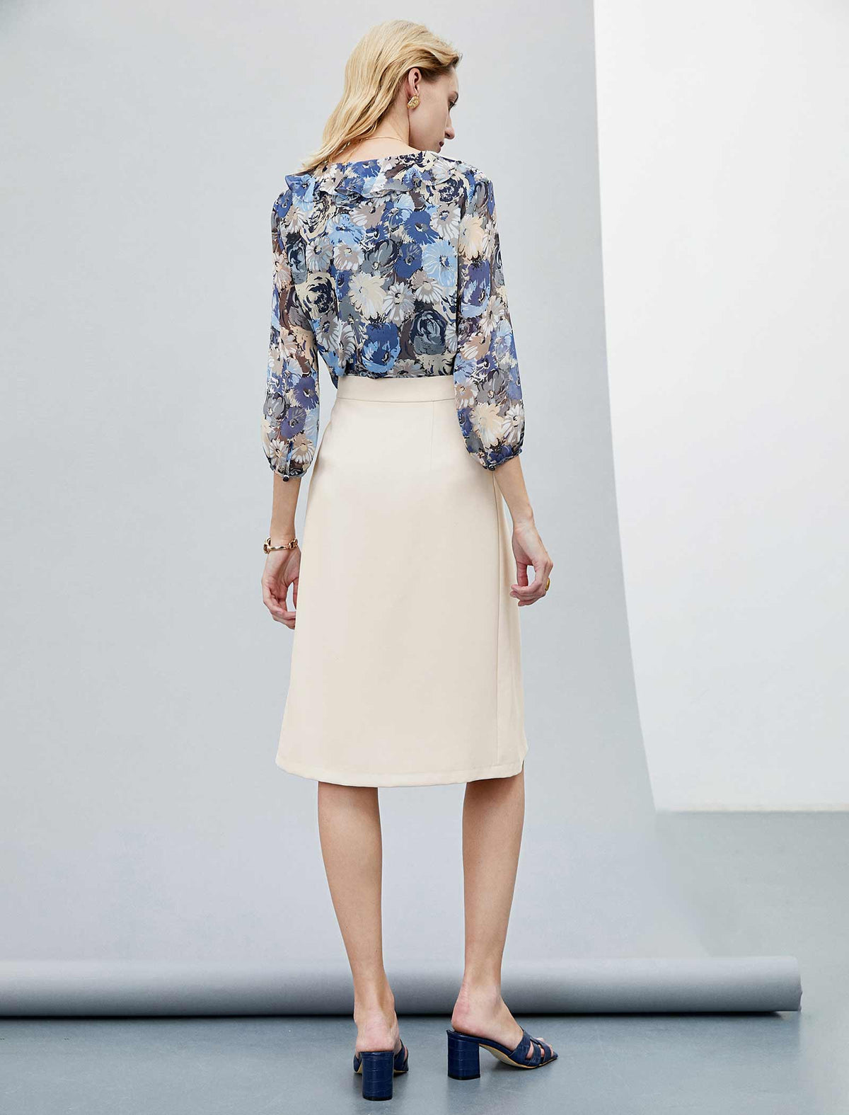 Floral Ruffled 3/4 Sleeve Blouse