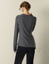 Stripe Long-Sleeve Side-Ruched Top