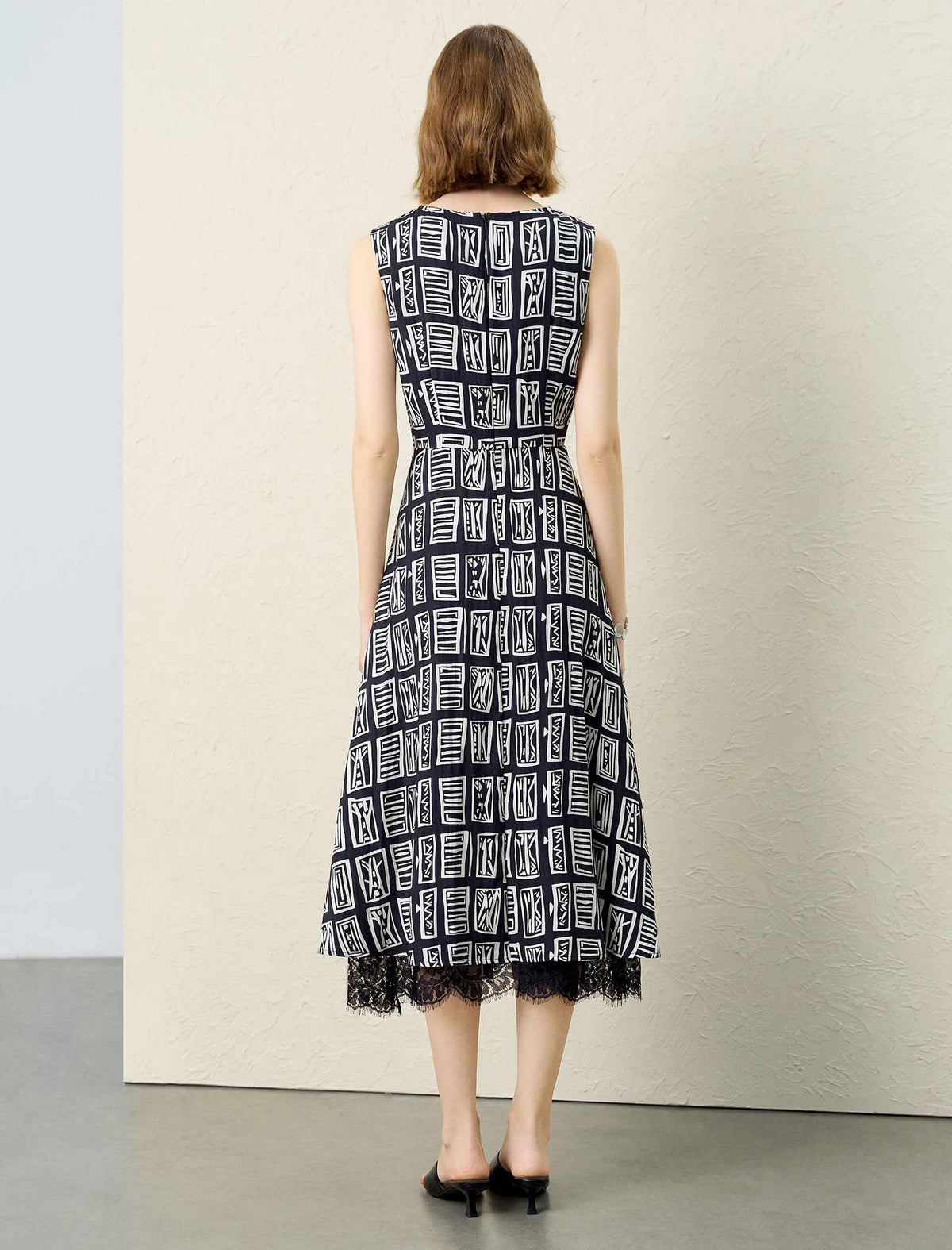 Graphic Print Tencel Linen Midi Dress