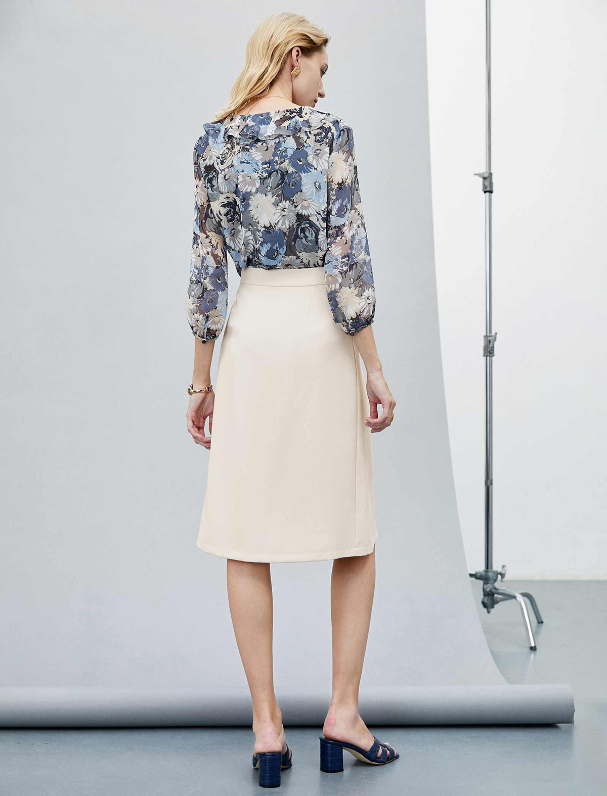 Floral Ruffled 3/4 Sleeve Blouse
