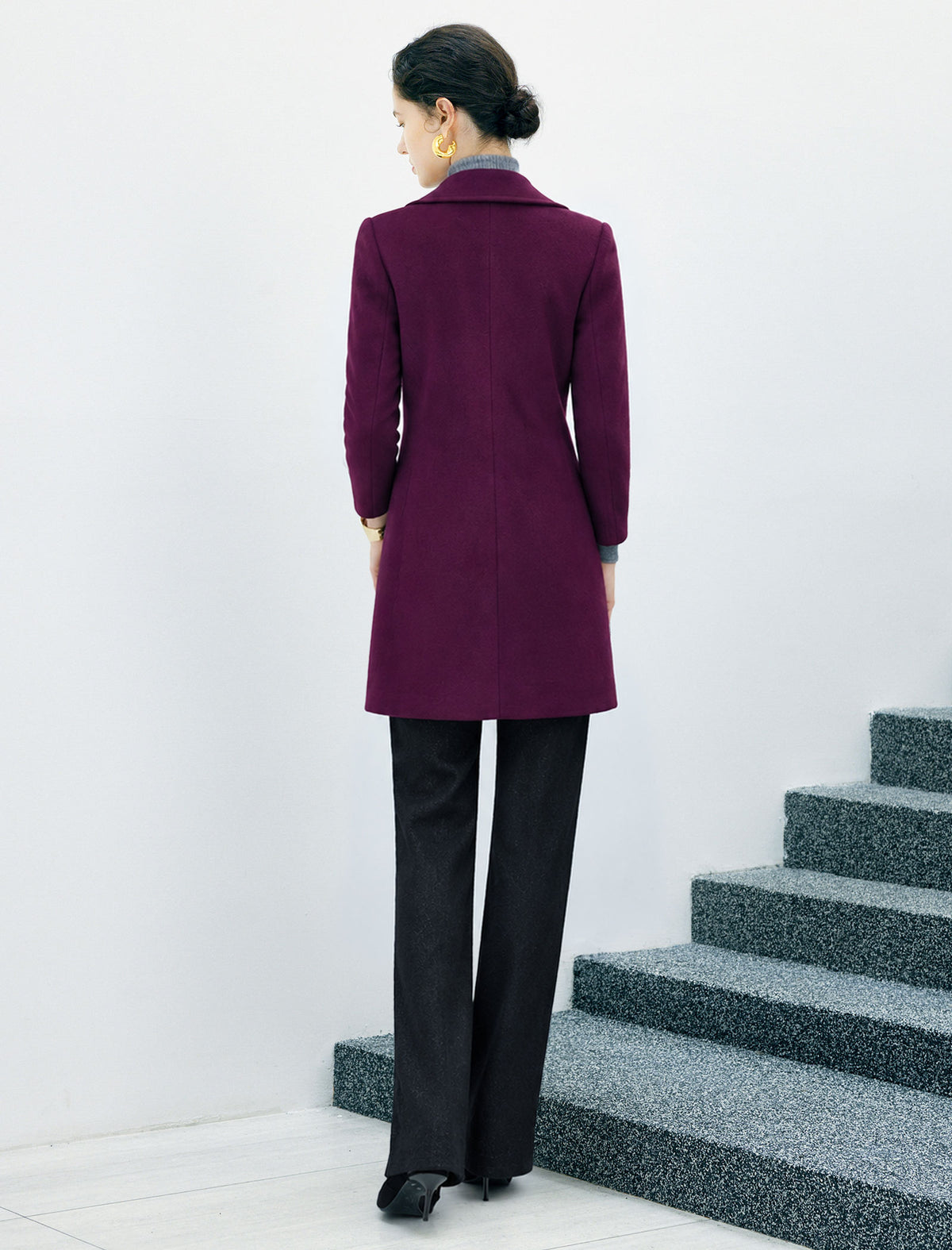 Wool Blend Solid Double-Breasted Relaxed Coat