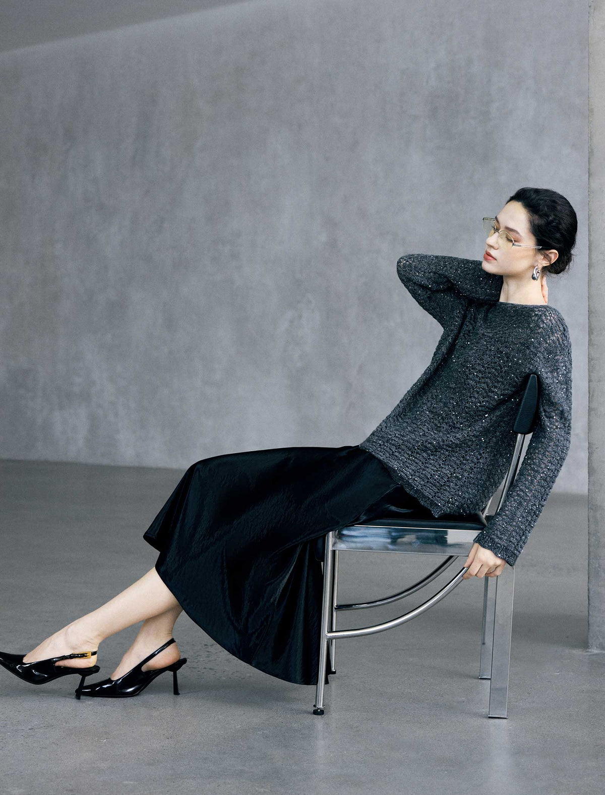 Thin Mesh Sparkly Long Sleeve Pullover