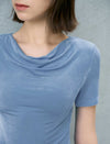 Velvet Cowl Neck Short Sleeve Top