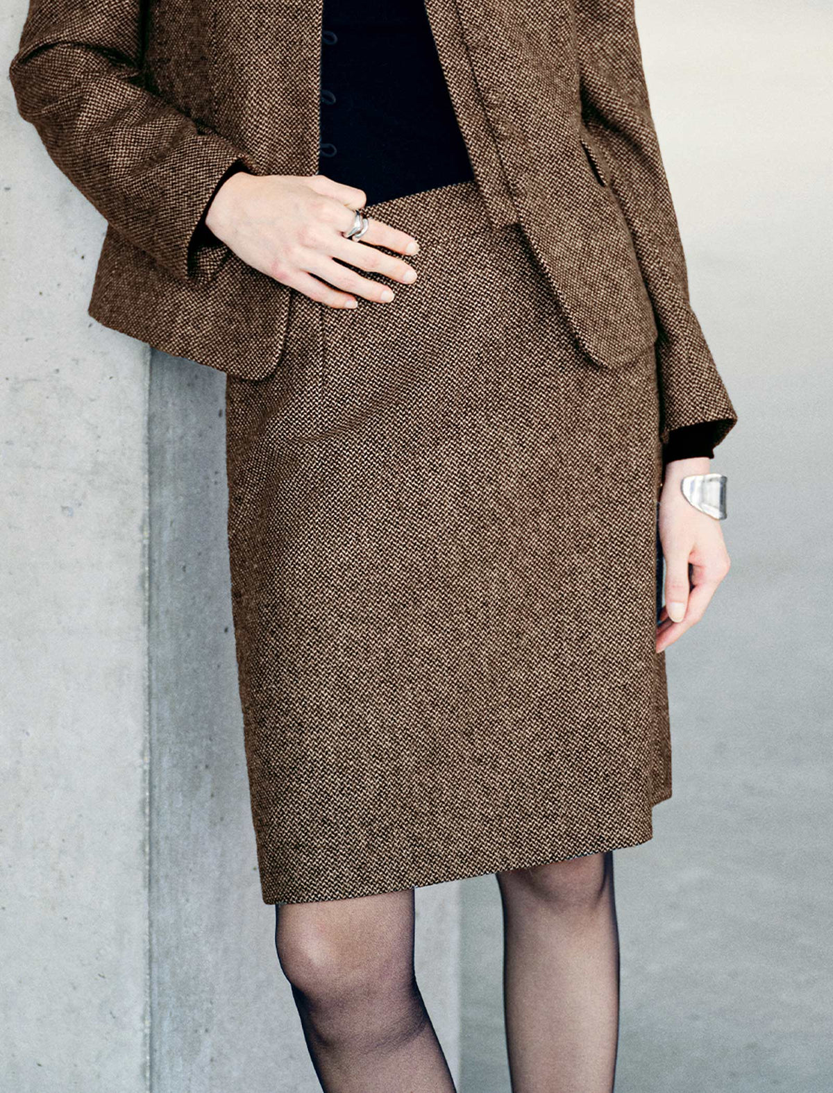 Textured High Waist Straight Midi Skirt
