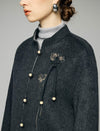 Wool Blend Frog-Button Fringe-Trim Stand-Collar Cropped Jacket