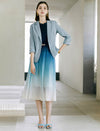 Gradient Blue Pleated Sleeveless Midi Dress