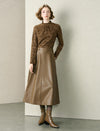 A-Line PU Leather Midi Skirt