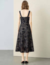 Black Gold Floral Sequin Lace Wide Strap Midi Slip Dress