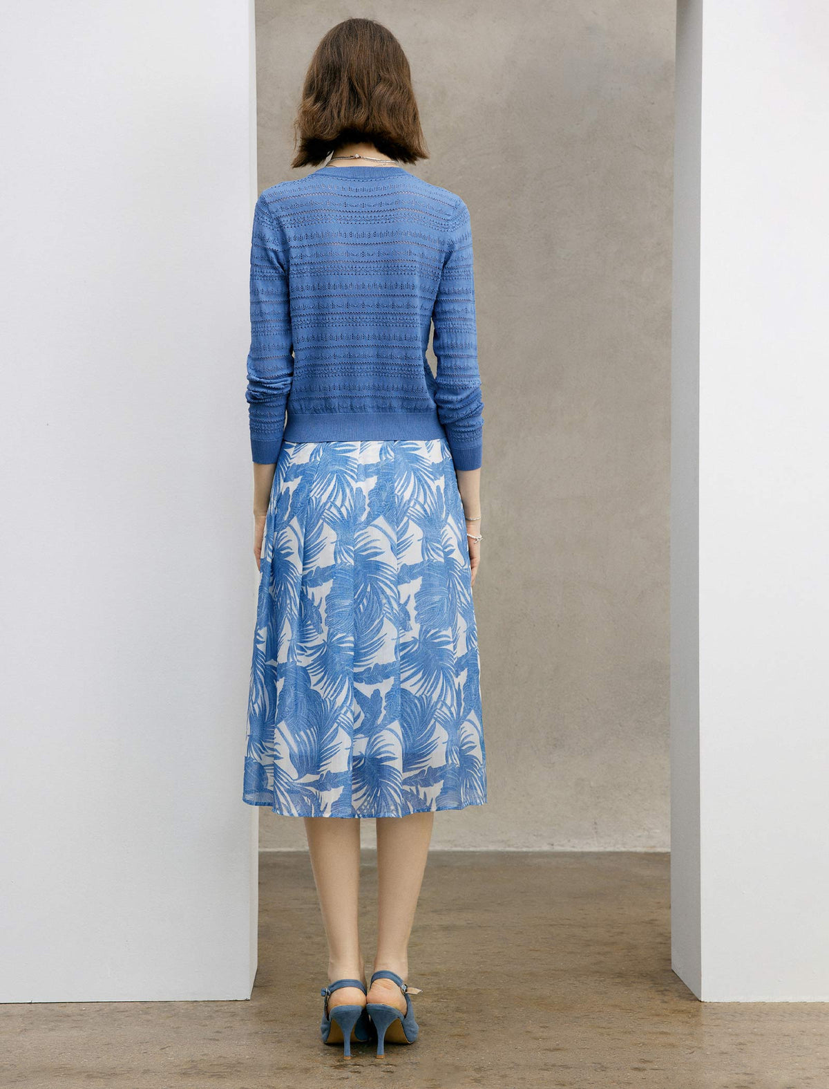 High Waist Botanical Print Midi Flare Skirt