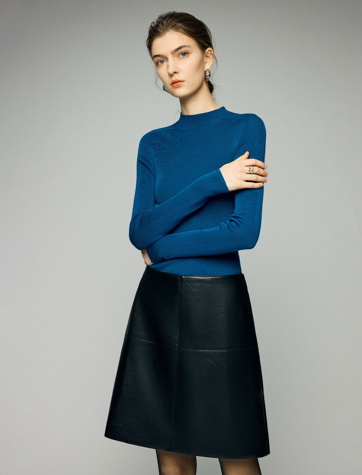 Panel-Seam High-Waist A-Line Midi Skirt