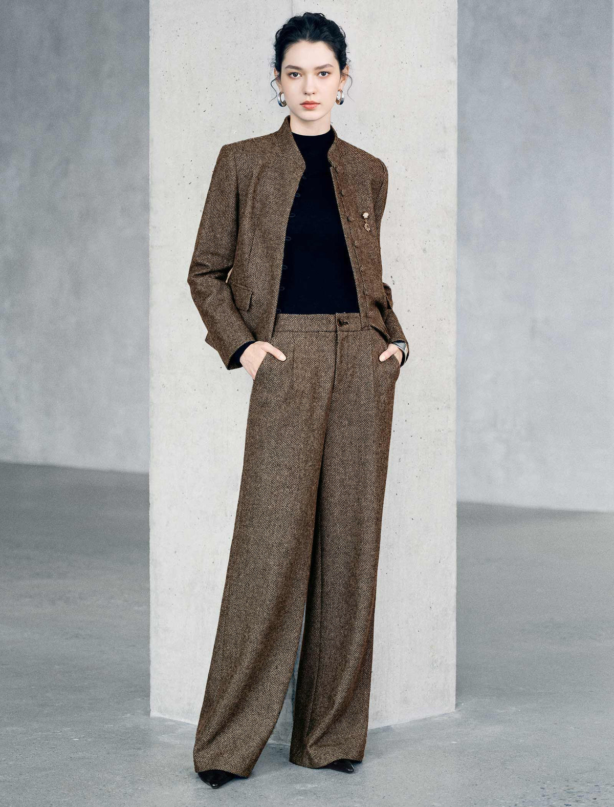 Textured High Waist Wide Leg Pants