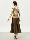 Vintage Printed Long Sleeve Cutout Top