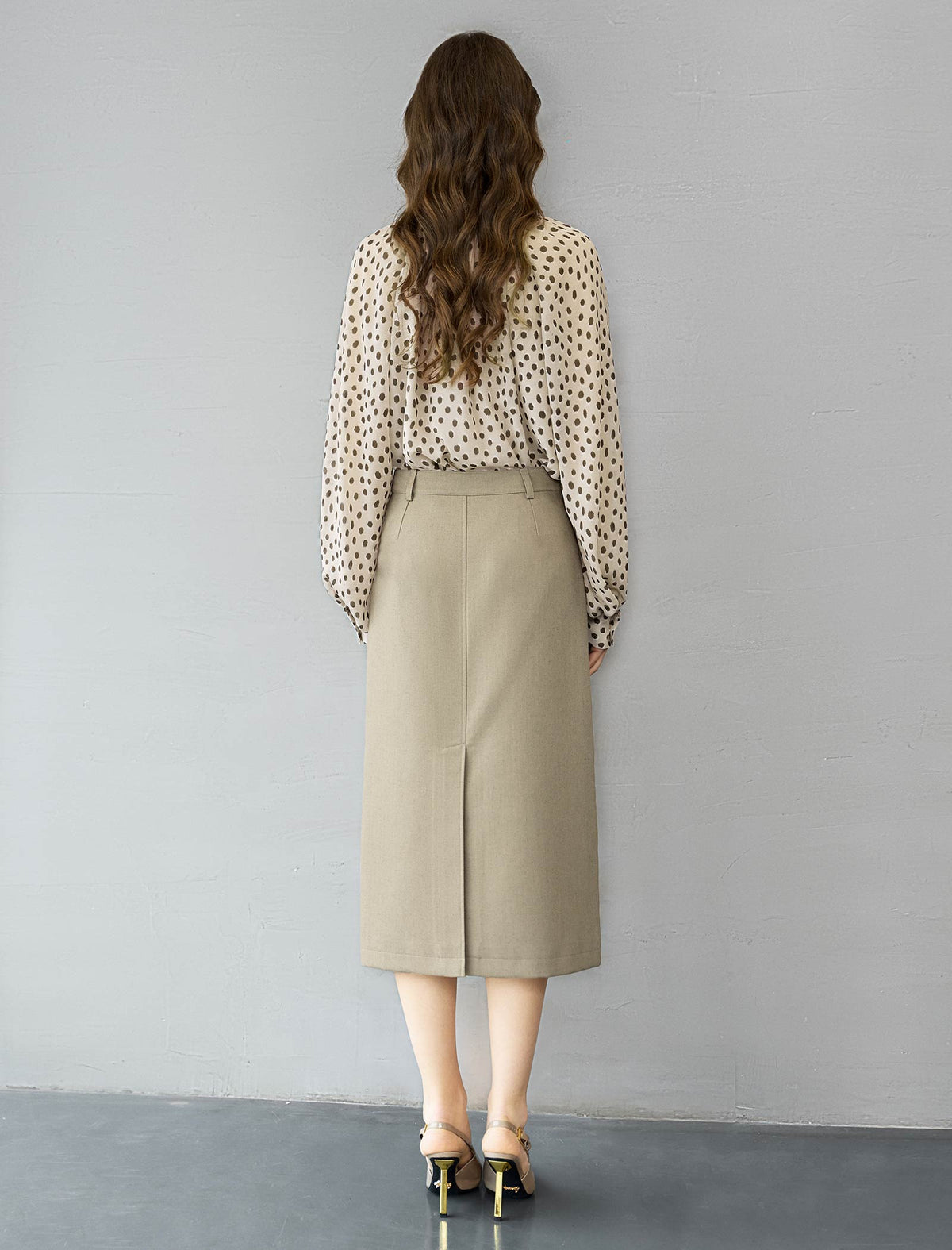 Oatmeal Ditsy Dot Tie-Neck Blouse