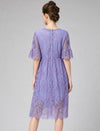 Lace Crew Neck Relaxed 3/4 Sleeve A-Line Dress