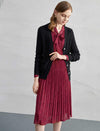 Burgundy Pleated Tie Neck Midi Dress