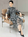 Abstract Print Belted Long Sleeve Midi Dress