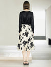 High Waist Floral Jacquard A Line Midi Skirt