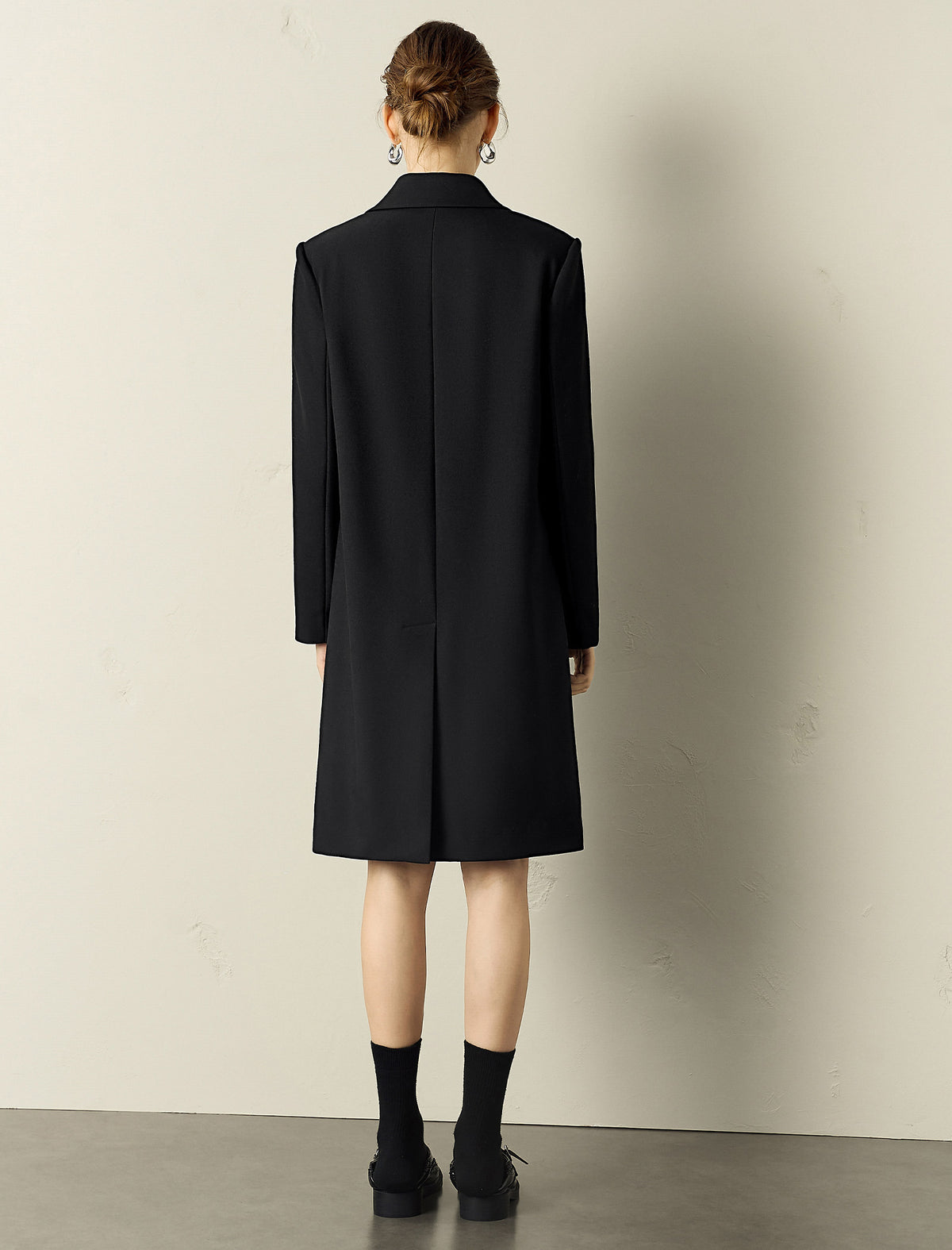 Black Stand-Collar Single-Breasted Trench Coat
