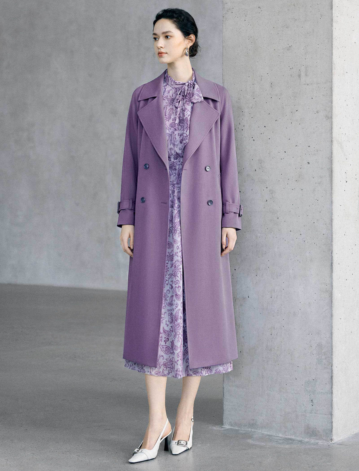 Floral Print Ruffle Neck Long Sleeve Midi Dress