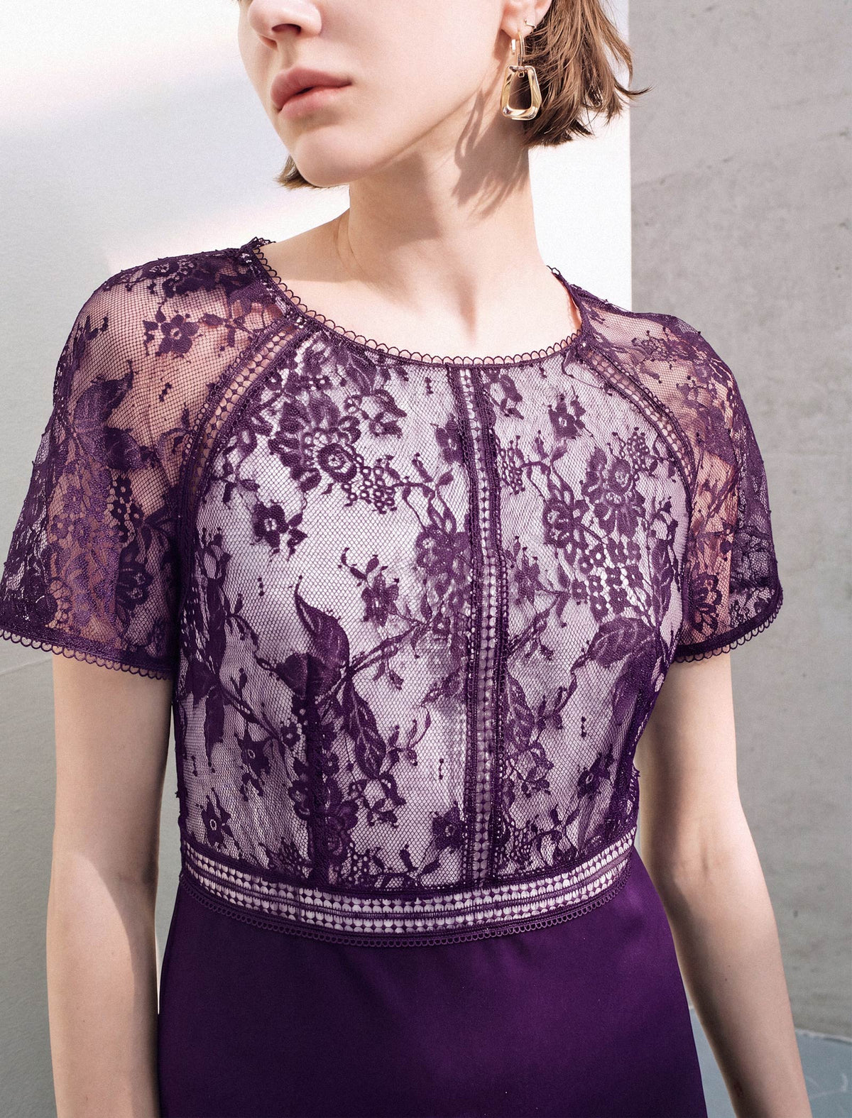 Lace Panel Waist-Cinched Fitted Dress