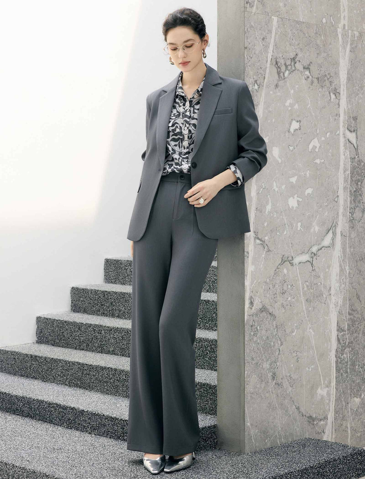 Notched Lapel Single Button Tailored Blazer