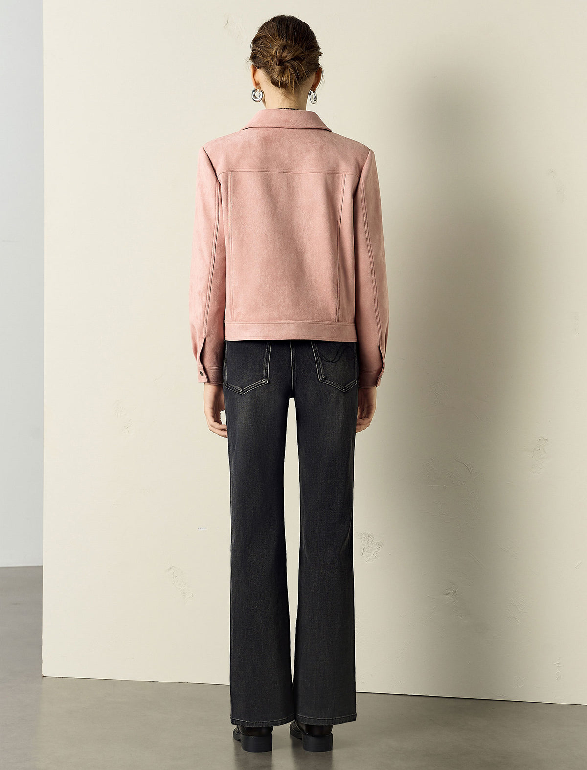 Suede-Feel Shirt Collar Button Jacket