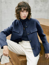 Wool Blend Button-Front Cropped Jacket