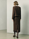 Wool Blend Shimmer Crewneck Button-Front Cropped Jacket