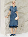 Blue Wave Print Pleated Dress
