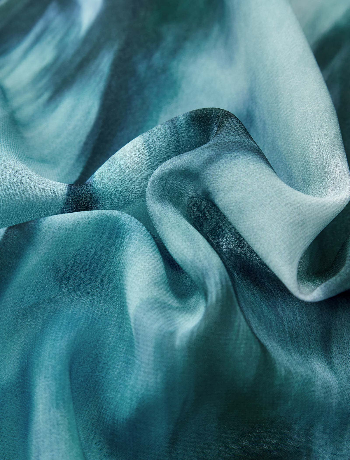 Green Blue Watercolor Print Chiffon Midi Skirt