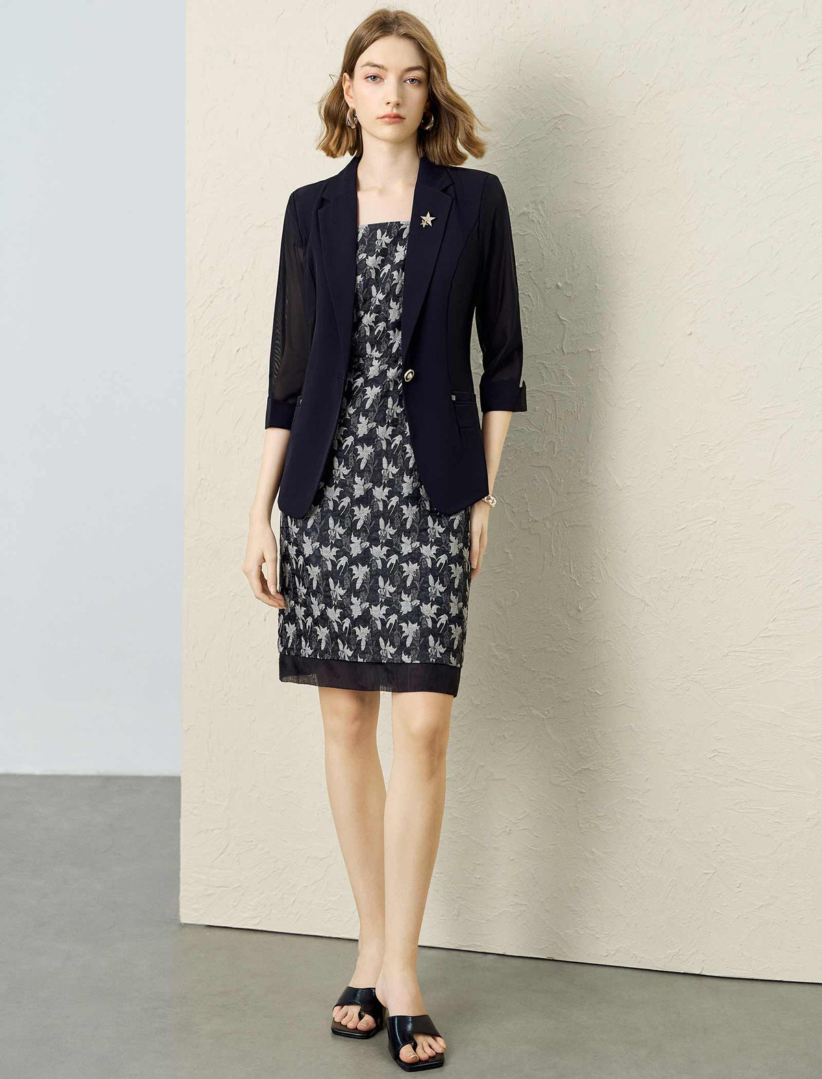 3/4 Sleeve Button-Front Blazer