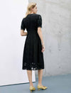 V-Neck Waist-Cinched Short Sleeve Dress