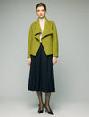 Wool Blend Ruched-Lapel Raglan-Sleeve Cropped Jacket