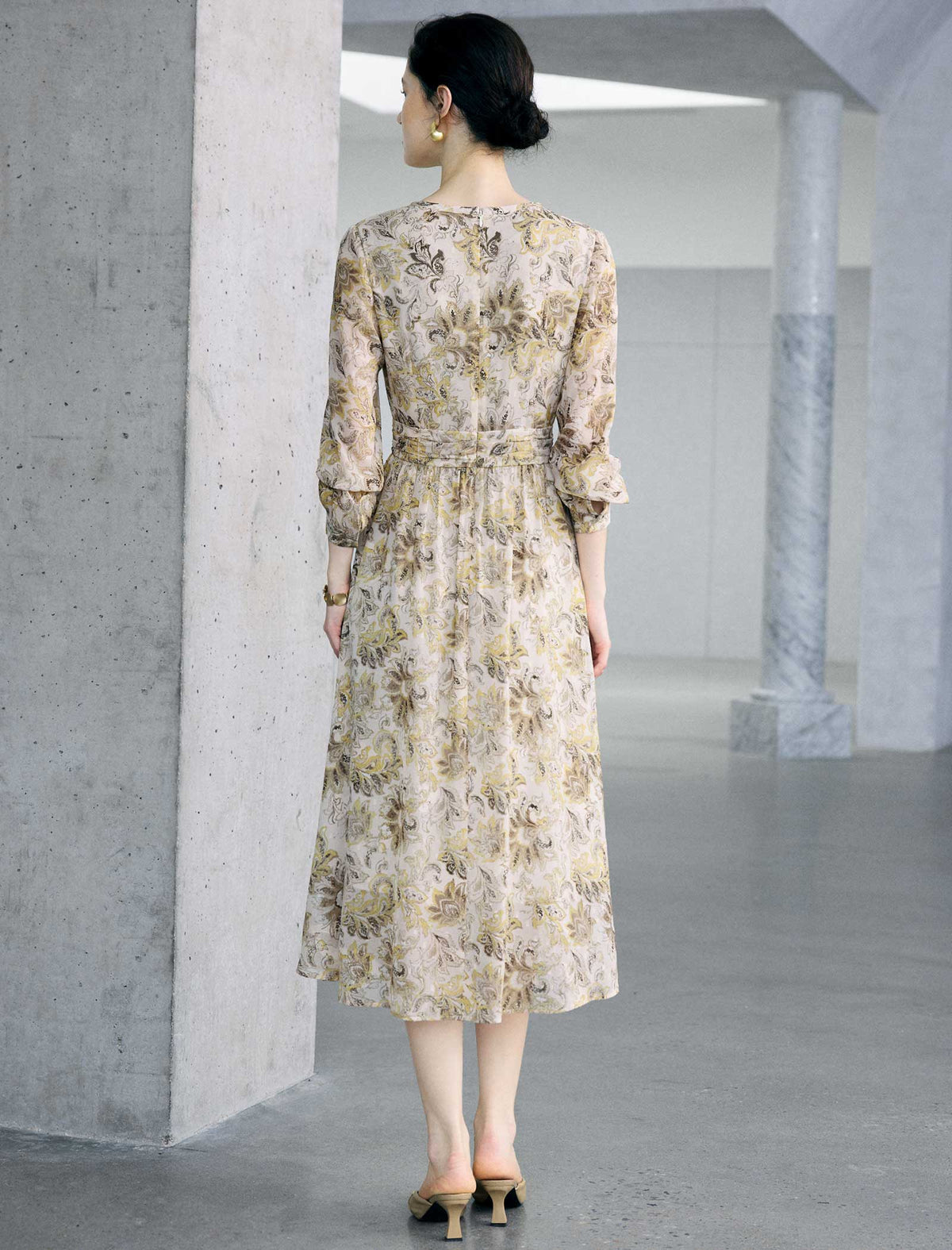Floral Print Long Sleeve Midi Dress