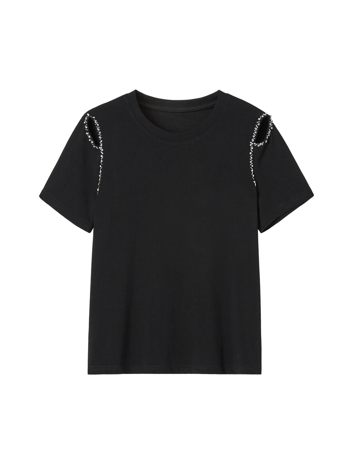 Cut Out Embellished Short Sleeve Tee