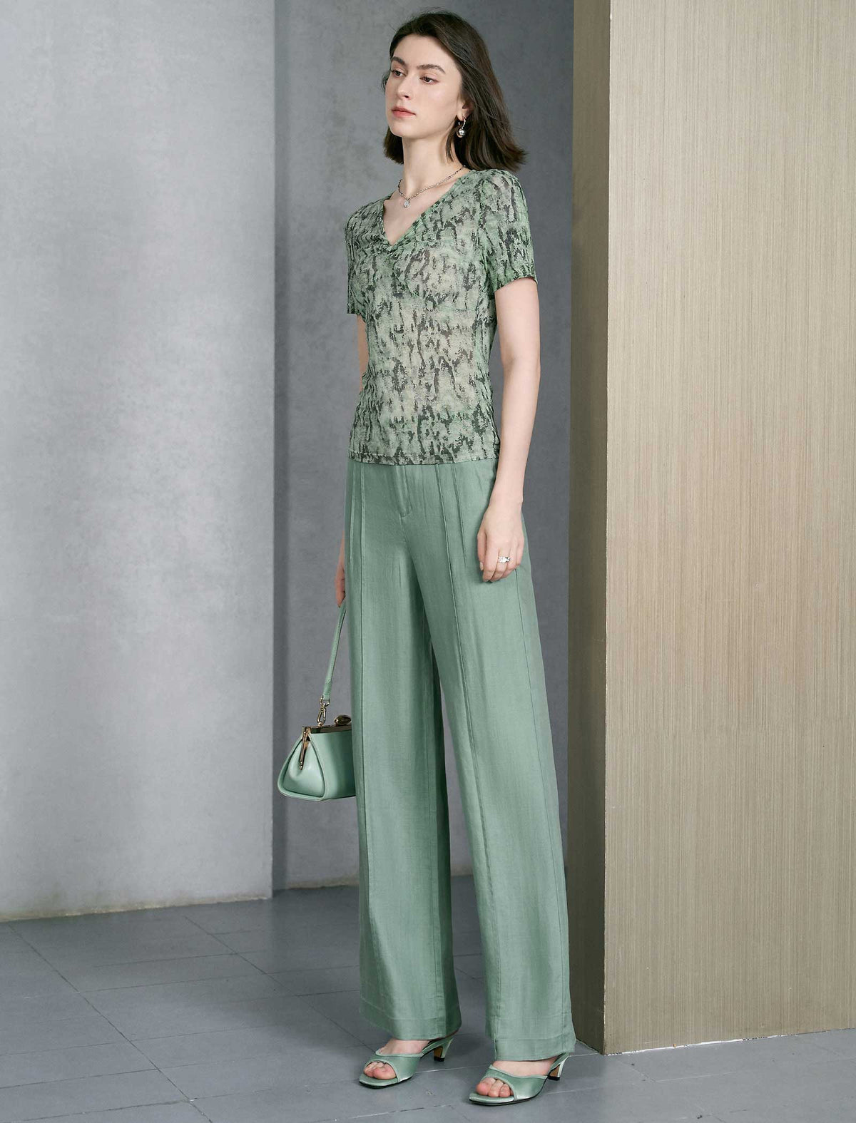 Sage Green Linen Blend High Waist Wide Leg Pants